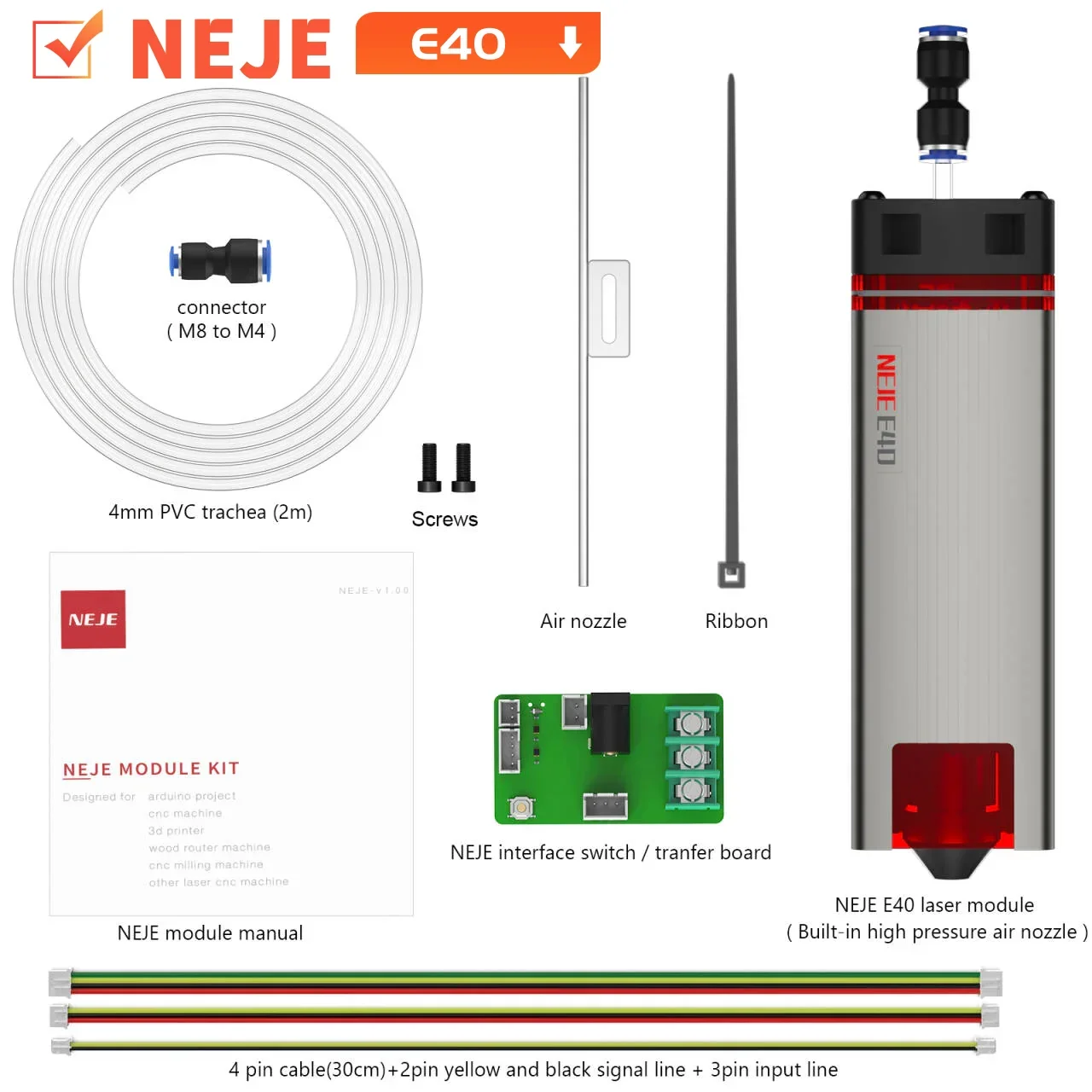 Laser Module Head NEJE A40640/A40630/N30820/E40/E80 450nm Blue Light TTL Module Set for Laser Engraver Wood Cutting