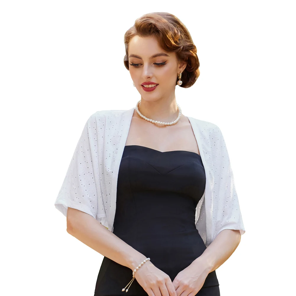 BP Women Vintage Retro Hollowed-out Bolero 1/2 Sleeve Open Front Irregular Hem Shrug Tops Casual Fashion Summer Short Coats