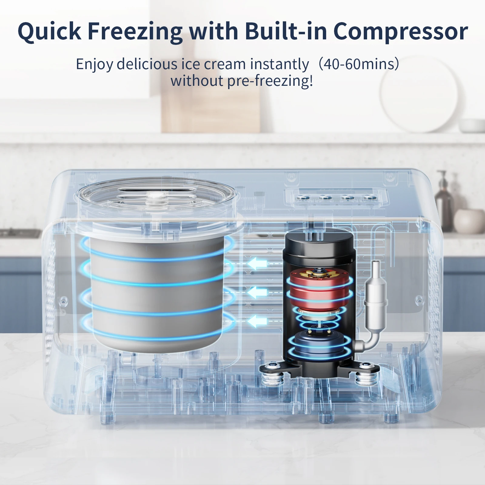 AIRMSEN 2.1 Quart Ice Cream Maker, No Prefreeze Electric Ice Cream Maker with Compressor and LCD Timer for Frozen Yogurt, Sorbet 2