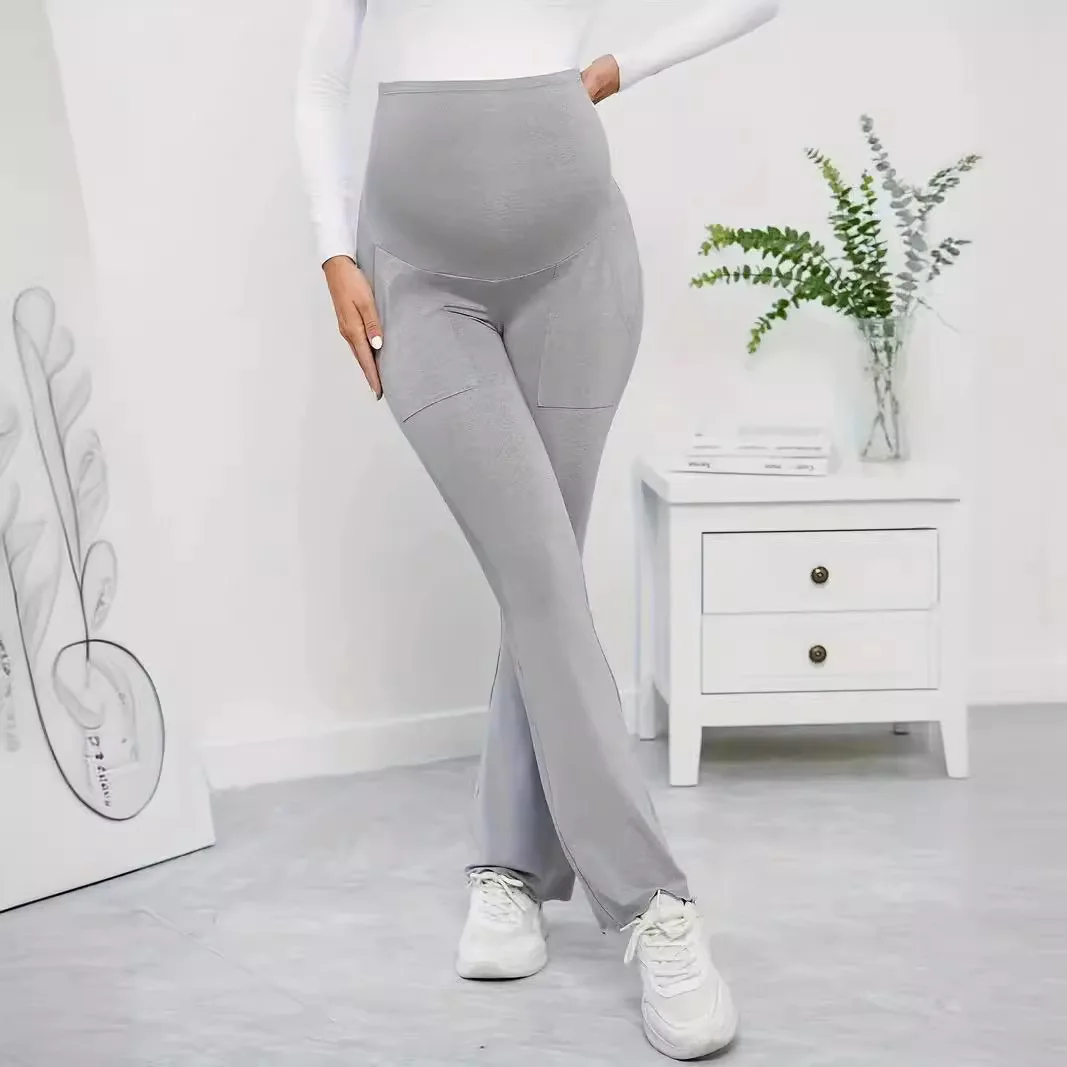 European American Size Boot Cut Solid Wide Waist Support Sports Maternity Tights Flare Legging for Pregnant Women Spring Summer