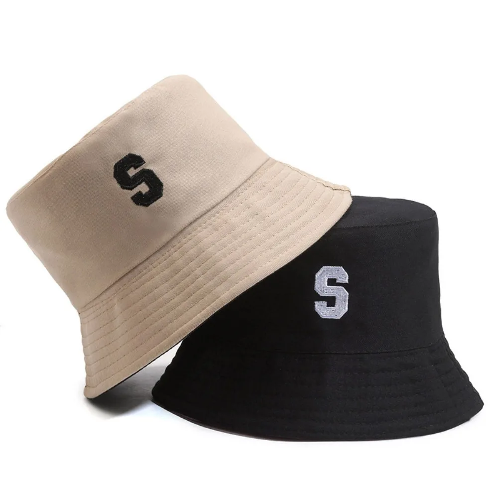 

Letter S Embroidery Fisherman Hat UV Protection Versatile Sunscreen and Shading Hat Adjustable Anti-Sun Beach Hat Summer