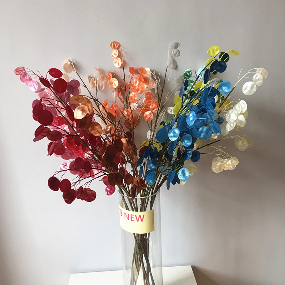 

106cm Simulation Silver Fan Leaf Long Branch Pearlescent Color Background Leaf Plastic Flower Indoor for Wedding Home Decoration