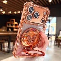 Rhinestone Lens Butterfly Bracket Glitter Phone Case for iPhone 17 16 Pro Max 15 14 13 Diamond Gradient Bling Shockproof Cover 2
