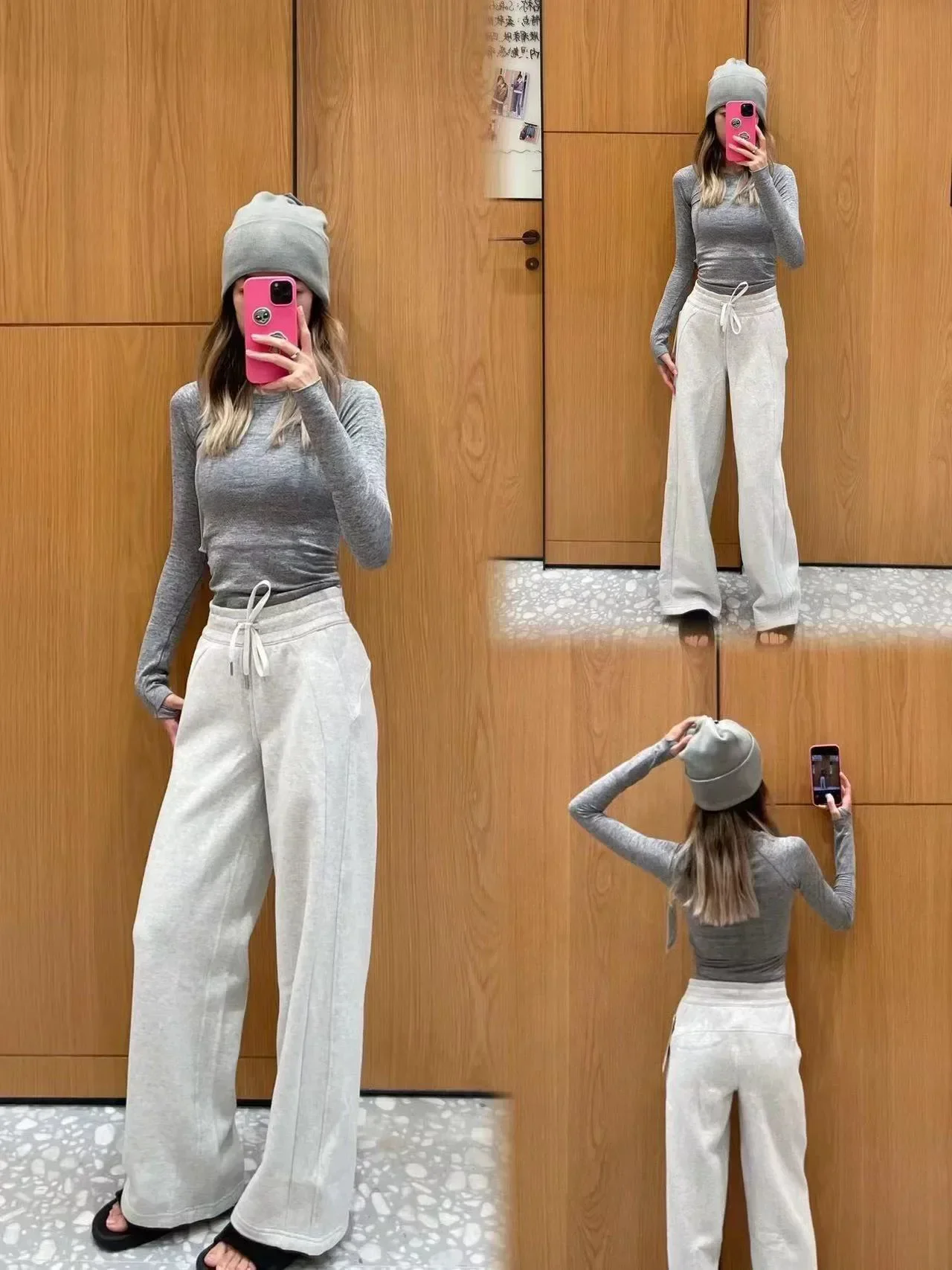 Yoga Pants Women's Mid Rise Wide Leg Pants Autumn And Winter Loose And Slimming Drawstring Straight Leg Long Pants