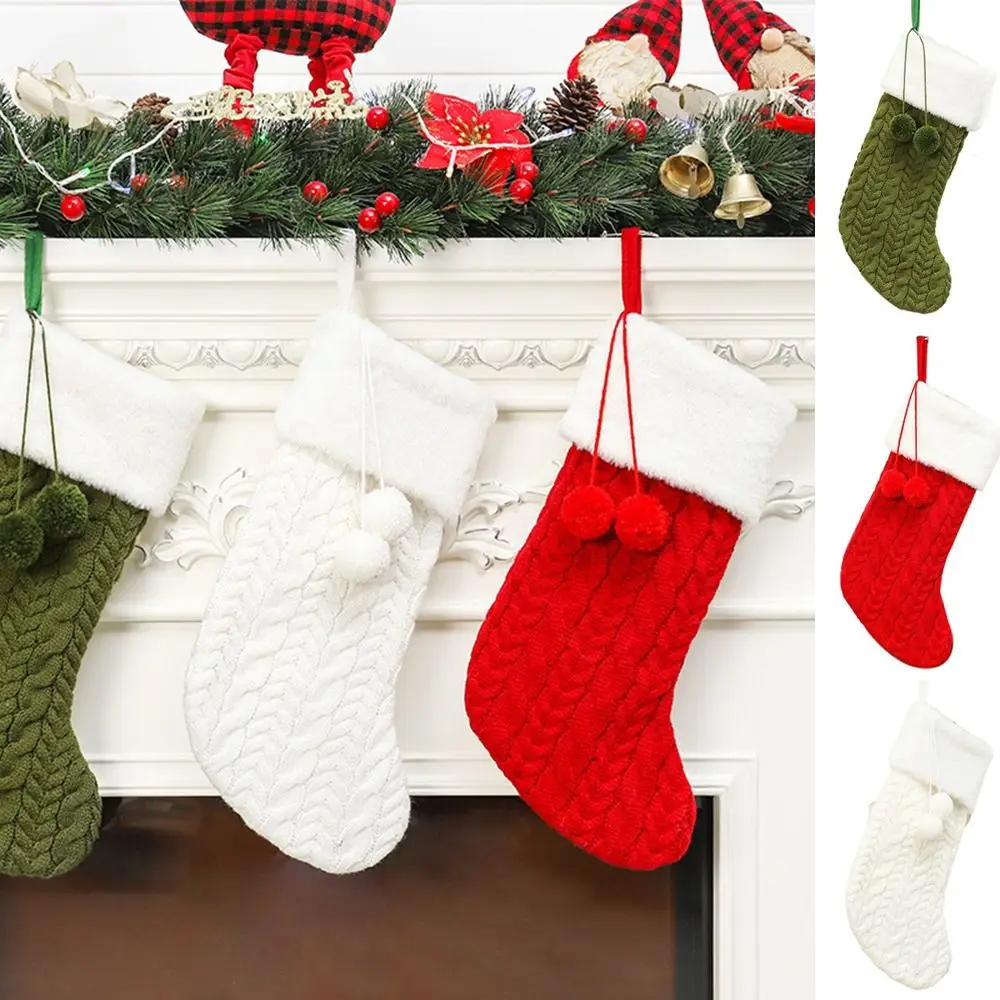 

Рождественские носки, красные, зеленые рождественские вязаные чулки, подвески для рождественской елки, украшения для дома, рождественский подарок