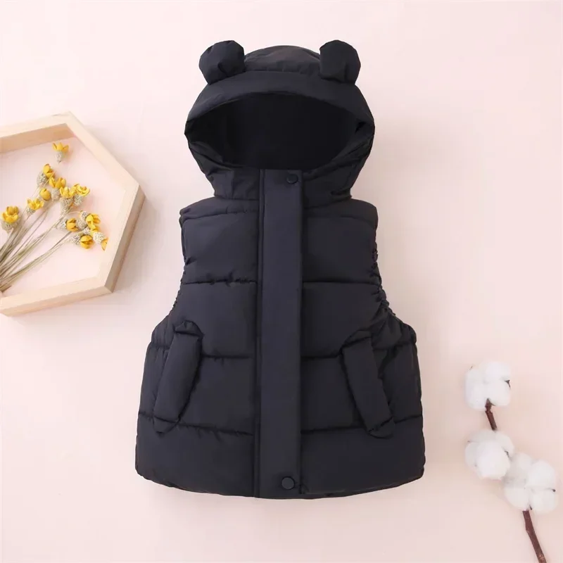2-6Y Kids Bear Ear Hooded Puffer Vest Children's Multi - Color Warm Sleeveless Jacket