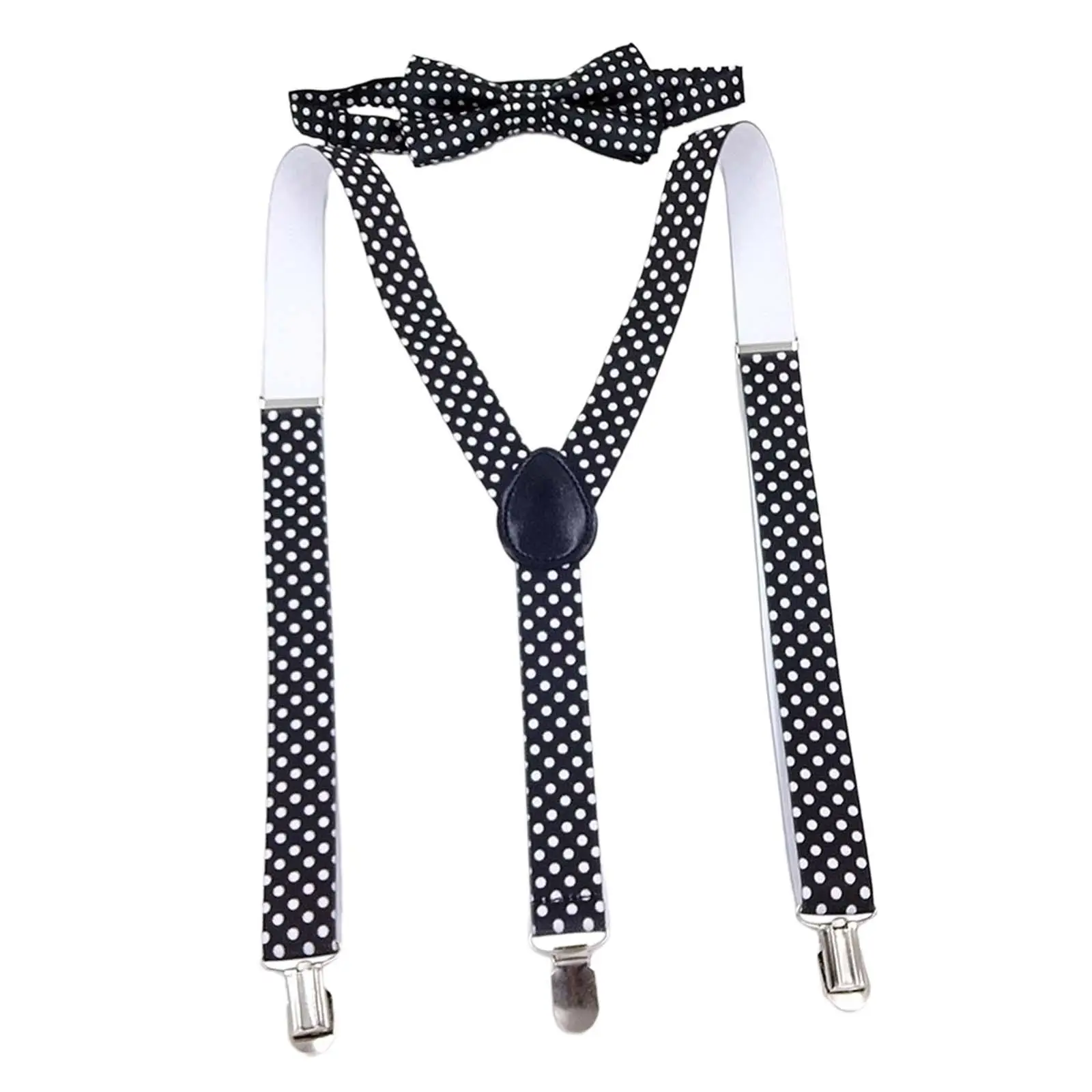 Kids Suspender Bowtie Set 3 Clips Elastic Straps Shoulder Straps Y Back Braces for Halloween Trousers Party Jeans Cosplay