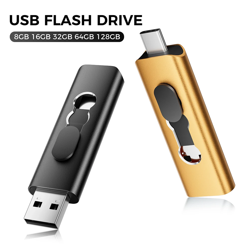 다용도 2-in-1 TYPE-C USB 2.0 플래시 드라이브 메탈 실버 펜 드라이브 미니 휴대용 메모리 스틱 64GB 실제 용량 펜드라이브 U 디스크