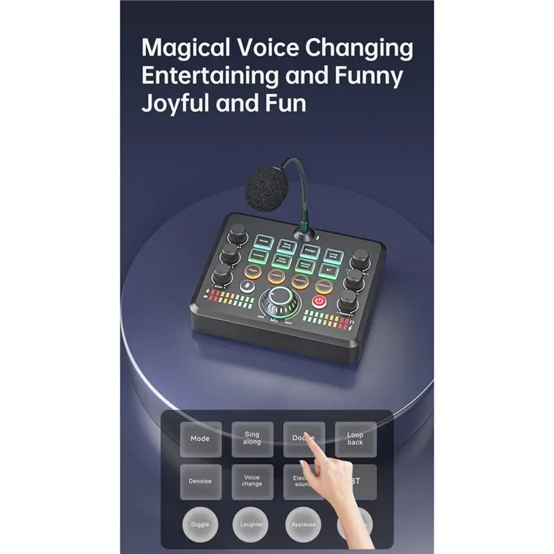 라이브 사운드 카드 무선 블루투스 리버브 조정 사운드 보드(RGB 포함) 마법의 음성 변경 기능 포함