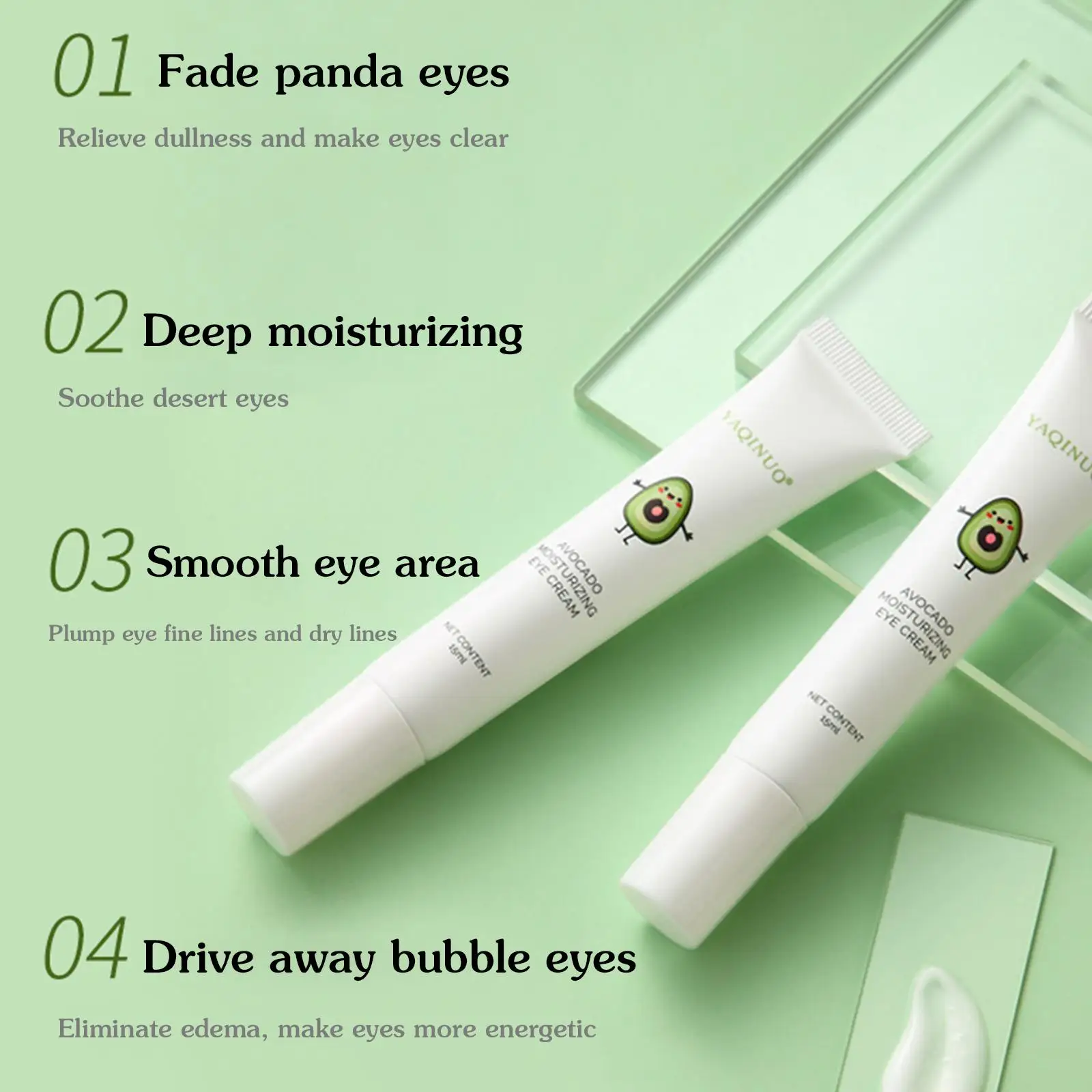 

Avocado Elastic Moisturizing Eye Cream Anti-Wrinkle Diminishing Eye Lines And Dark Circles Against Puffiness Firming 15g 5PCS