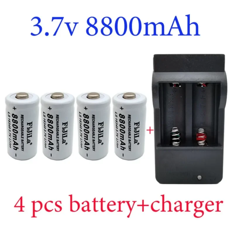 

100% New original 16340 3.7V CR123A 8800mAh Li-ion Rechargeable Battery+16340Charger