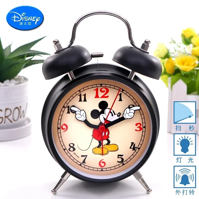 Disney Mickey Creative Metal Loud Alarm Clock for Children Bedside Alarm Wake-up Silent Cute Student Bedroom Red Ban Black