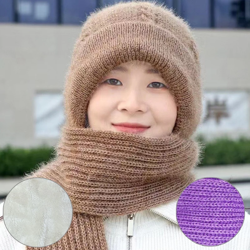 

Зимние и осенние шапки для женщин, плотные вязаные шапки, теплая шапка, велосипедные и лыжные Плюшевые Спортивные Повседневные шапки, удобные шапки с подкладкой, шарф