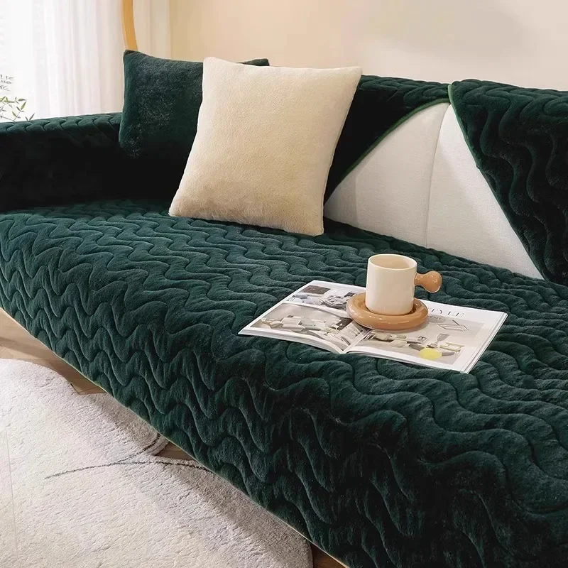 

Rabbit Plush Sofa Cushion Straight Stripe Sofas Cover Thicken L Non-slip Couch Cushion Living Room Non-slip Comfort Couch Cover