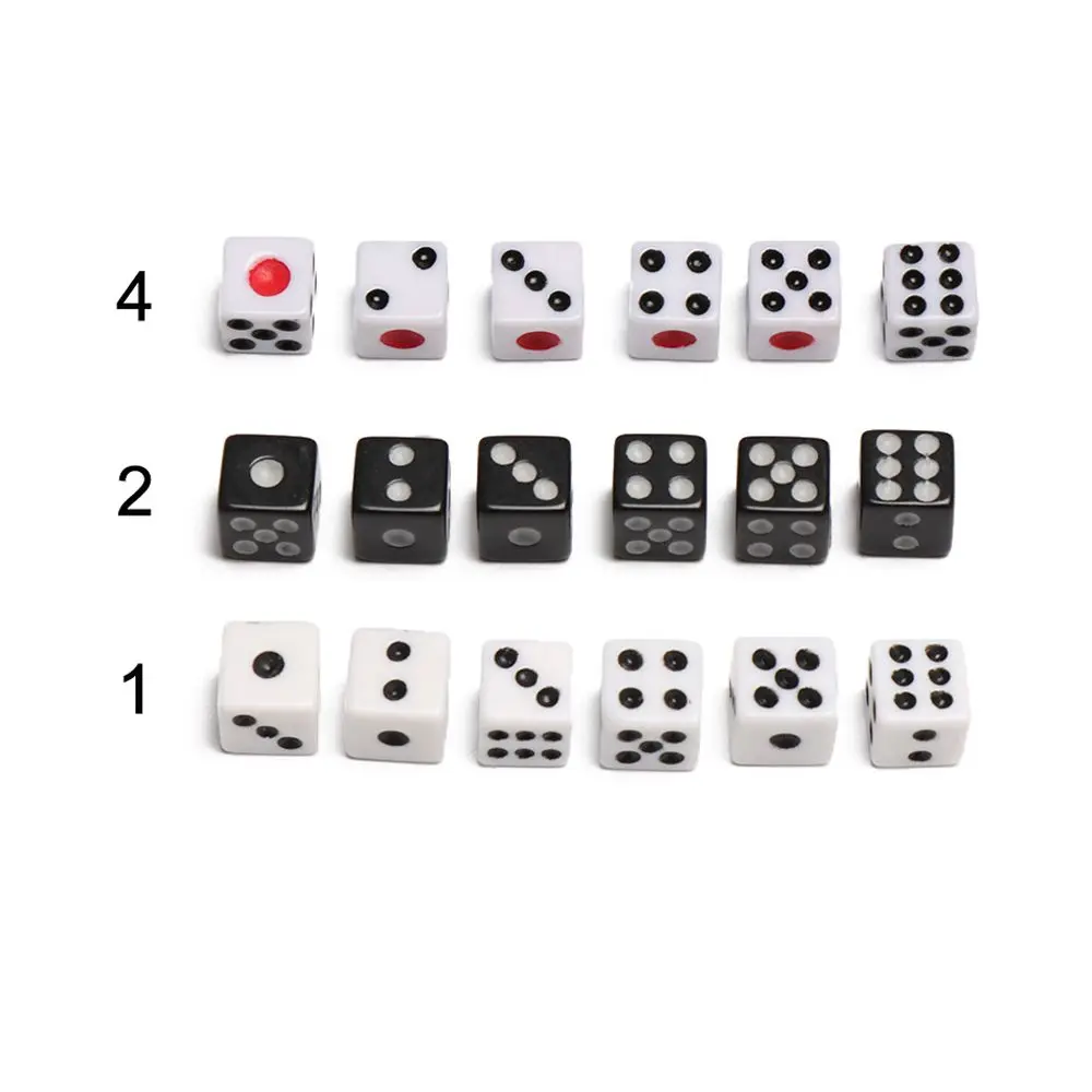 50Pcs/Bag Dices 8mm Plastic Gaming Dice Standard Six Sided Drink Dice Decider Tools Birthday Parties Board Playing Game Supplies