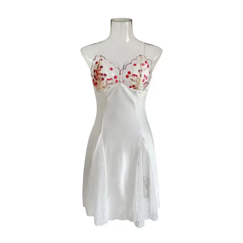 Nighty Wedding Ice Silk Backless Lingerie Dress Lace Patchwork Camis Sleepshirt Nightdress Women Nightgowns Sexy Nightwear