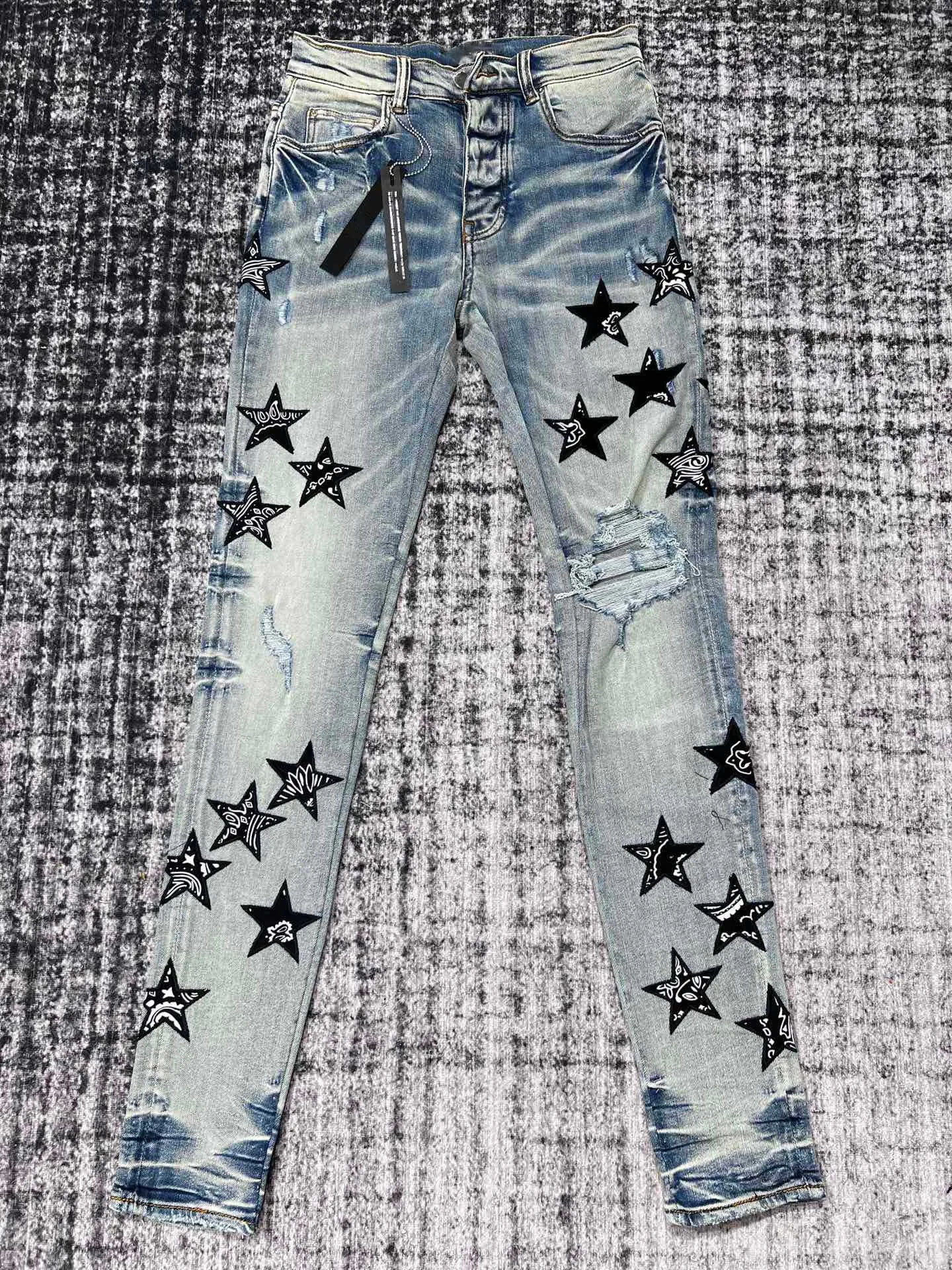 men star patches distressed blue jeans AliExpress