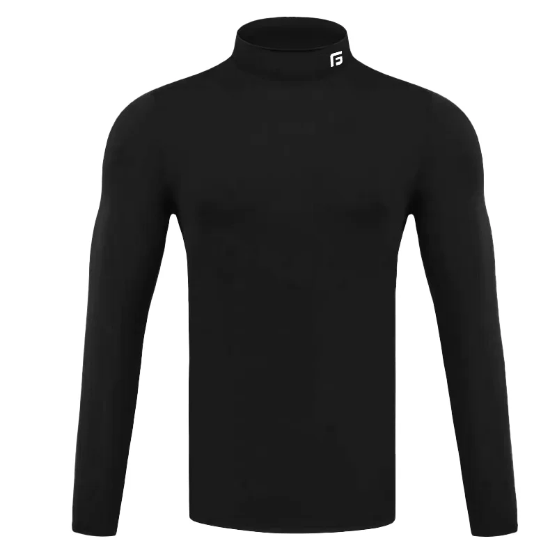 Mens Golf Shirt Winter Thremal Underwear T-shirt for Men Warmth Elastic Long-Sleeved T-Shirt Solid Color Golf Clothing Thin Velvet Heating Fiber