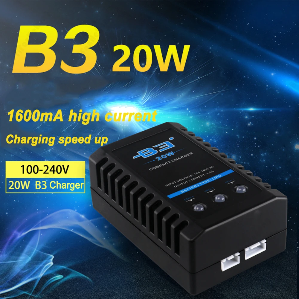 

Professional 10W 20W B3 Pro Compact Balance Charger 100 - 240V For 2S 3S 7.4V 11.1V Lithium LiPo Battery B3AC + Power Supply