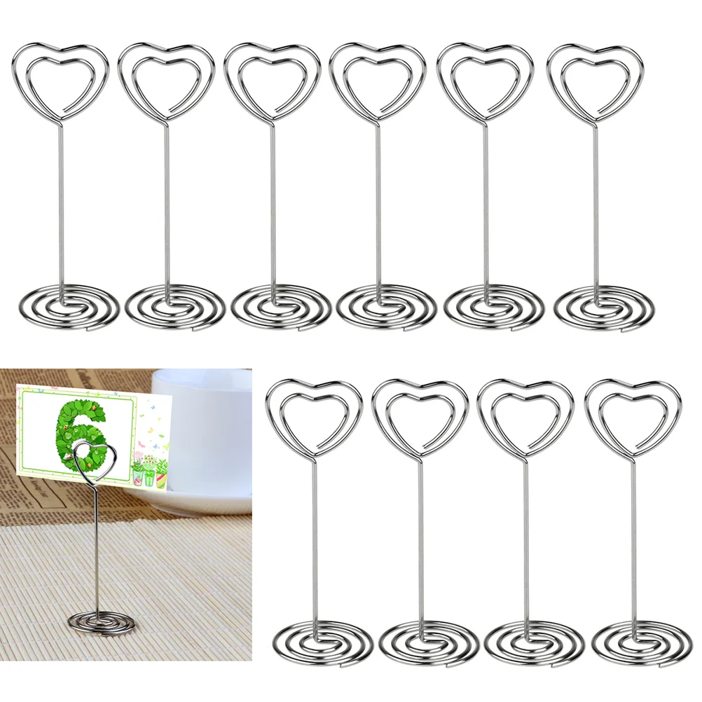 

12pcs Heart Shape Metal Clips Message Photo Holder Seat Note Stand Ornament for Wedding Silver