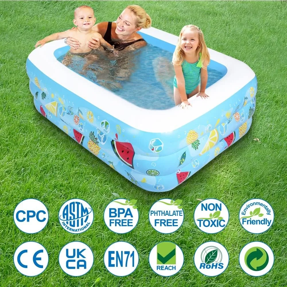 Kiddie Pool, 72"&times;58"&times;22" Inflatable with Inflatable Soft Floor, Cool Summer Swimming for Kids and Family, Blow Up