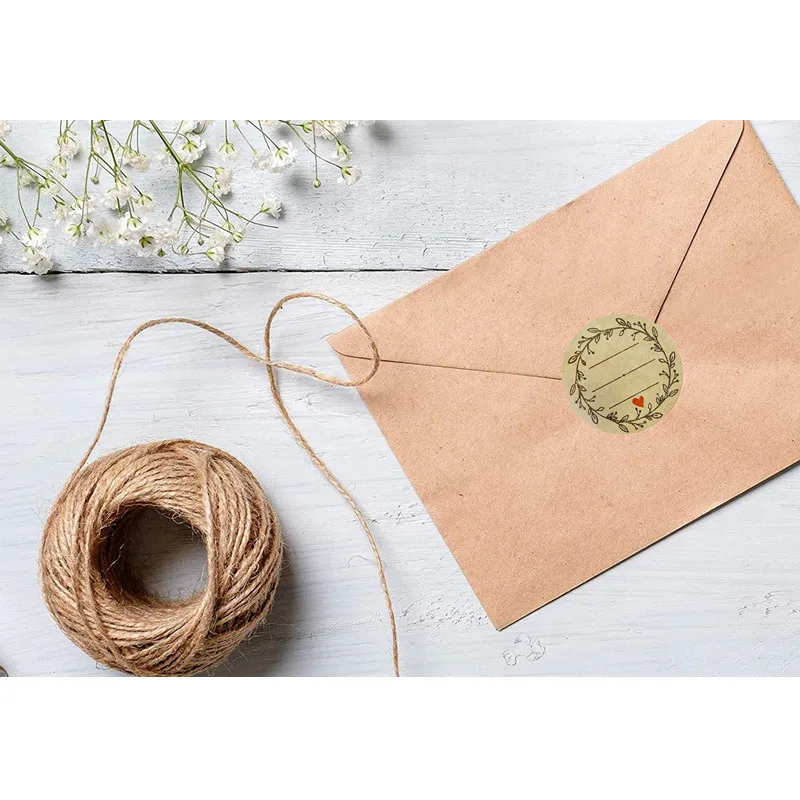 25mm Handwriting Personalized Vintage Floral Label Stickers Packs Business Packaging Wedding Kraft 500Pcs/Roll