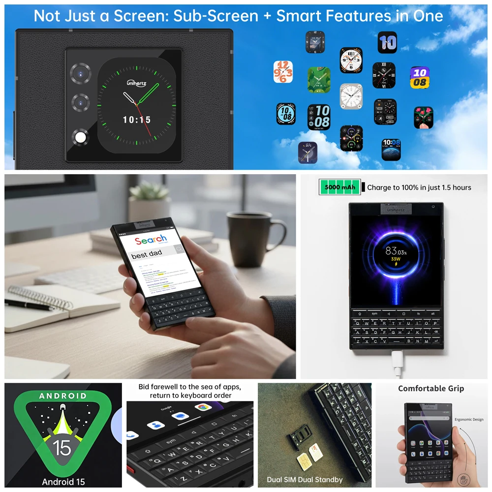 Unihertz Titan 2 Smartphone 5G Android 15 with Physical Keyboard Dual Screen 12GB 512GB  Dimensity 7300 Dual SIM 50MP Camera