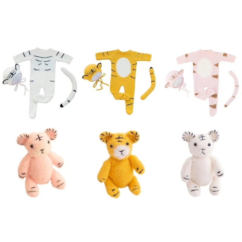 

Newborn Photography Props Baby Romper Hat for Doll Tail Infants Photo Jumpsuit Bodysuit 40JC