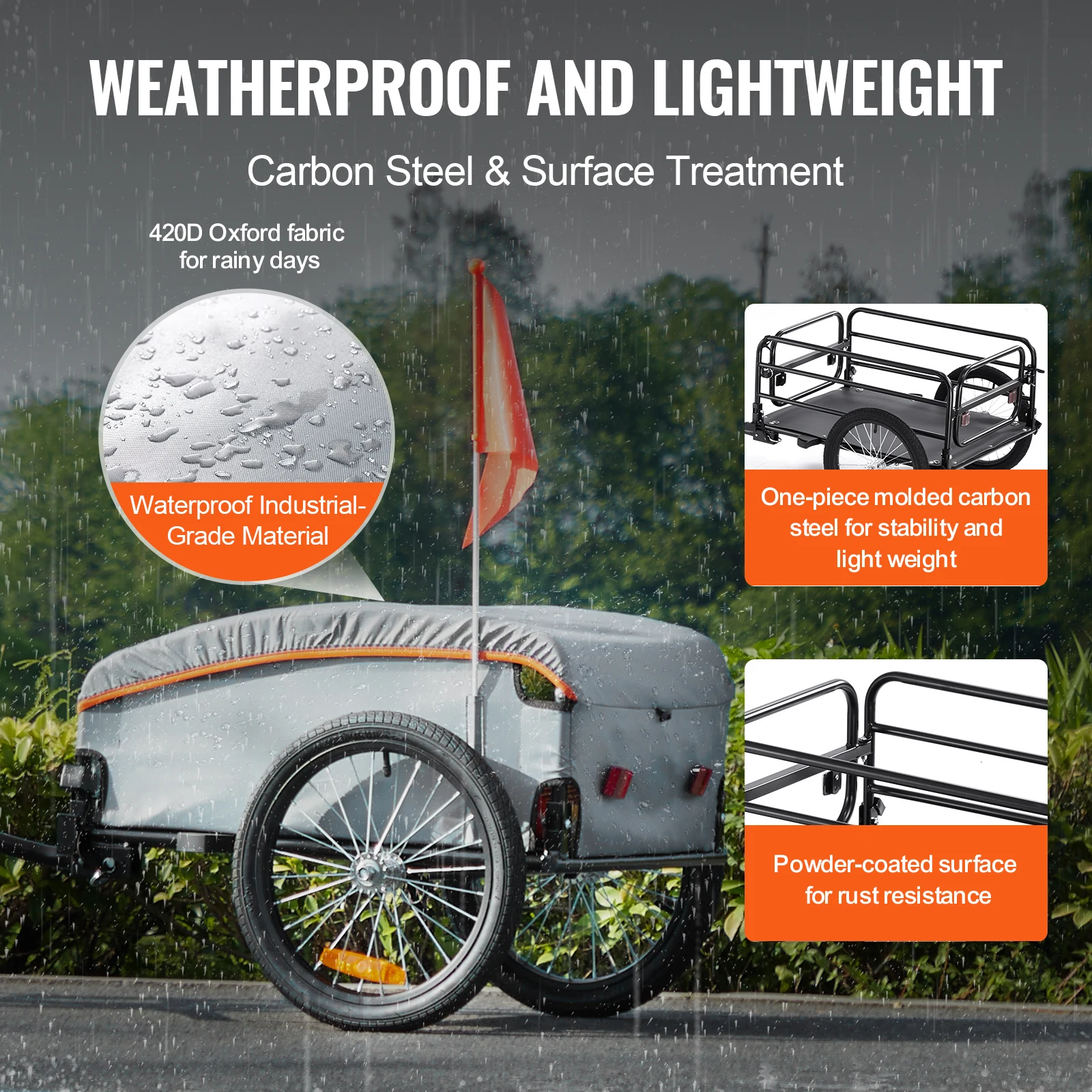 Foldable Bike Cargo Trailer with Waterproof Cover
