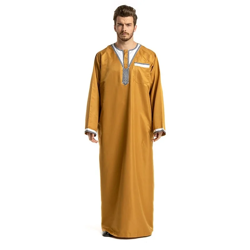 Sweatwater Mens Round Neck Long Printing Dubai Saudi Classical Muslim Abaya Robe