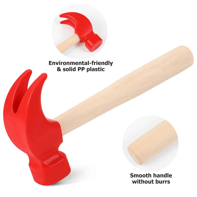 Children's simulation hammer wooden handle solid hammer toy beat repair tool mini wooden hammer solid PP plastic super strong 2