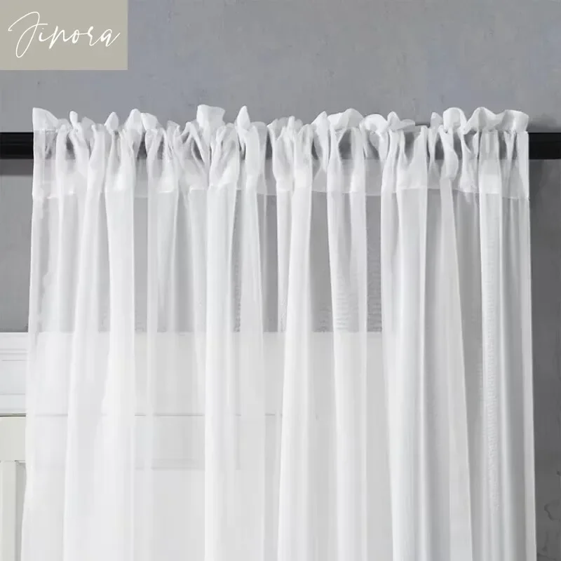Linen White Sheer Window Curtains for Living Room Bedroom Solid White Tulle High Quality Yarn Window Drape Decoration Custom 3