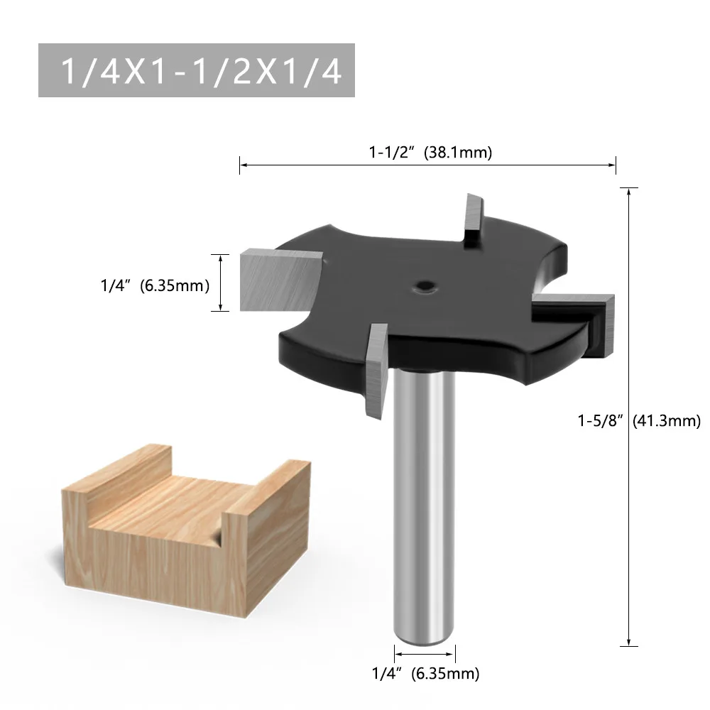 Lavie 1pc 1/4 6,35mm Schaft 4 Kanten t Schlitz schneider Holz bearbeitungs werkzeug Fräser für Trimm maschine c07318z43806bk – Detail 2