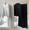 Women's Pants Suit Cashmere Beaded Stand Collar Knitted  Cardigan Jacket + High waist Wide-leg Trousers 2-Piece Set Autumn Winte 1