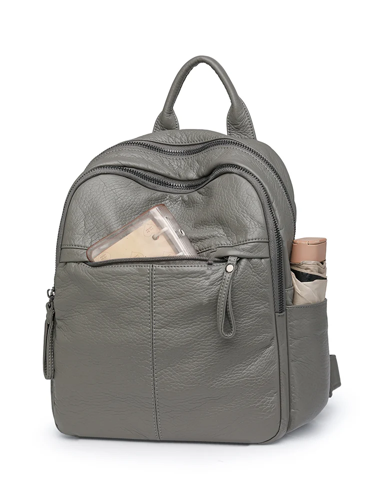 Fashionable Soft Leather Large Capacity Lightweight Women's Backpack New Style Travel Outdoors Handbag Youth Commuter Style - 3