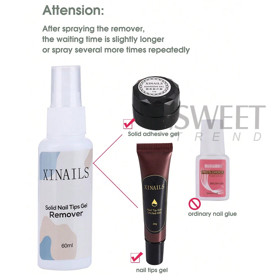 60ml Nail Tips Adhesives Gel Remover Liquids Easy To Soften Remover Press On Nails Gel Remover False Pro Nails Tip Remover Tools