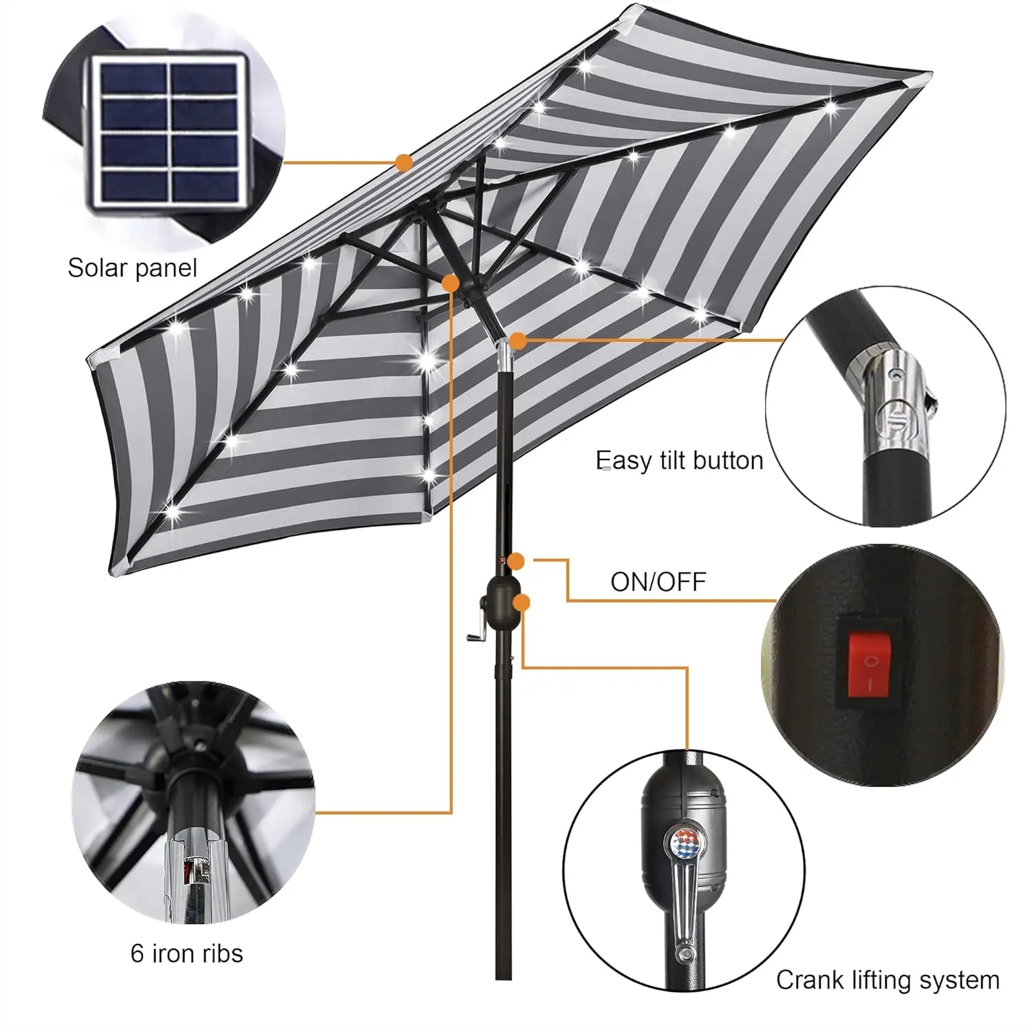 7.5 ft Solar Umbrella, 18 LED Lighted Patio Umbrella, Table Market Umbrella 2