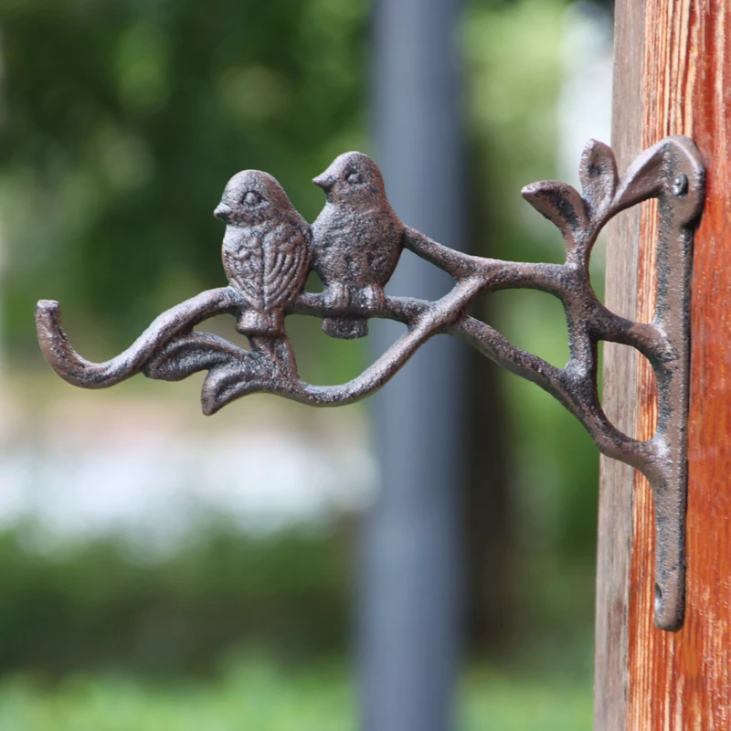 European Vintage Cast Iron Wall Hanger Hook Lovely Couple Birds On