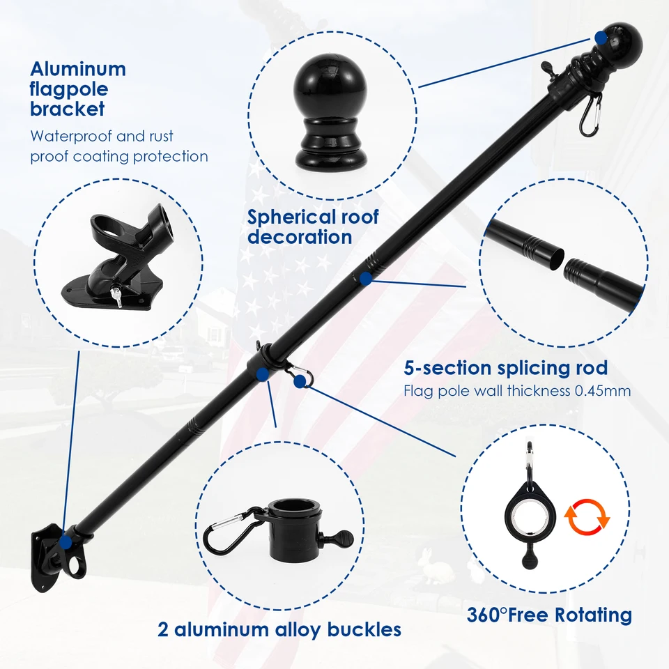 Supporto Regolabile Per Asta Bandiera Da Muro – Acciaio Inox Nero, Fissaggio A Pressione Senza Fori, Per Balconi E Ringhiere Fino A 2,5 Cm