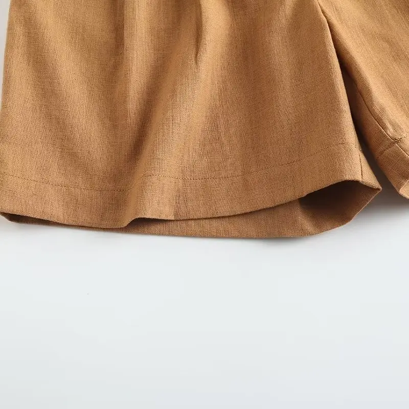 Maxdutti Fashion Office Lady Bermuda Vintage Shorts Women Loose Shorts Indie Folk Casual Linen  For 2023 Summer