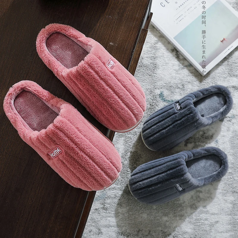 

Home Fuzzy Slipper Women Winter Warm Fur Contton Plush Non Slip Grip Soft Indoor Lazy Female Floor Shoe Flat Furry Male Men