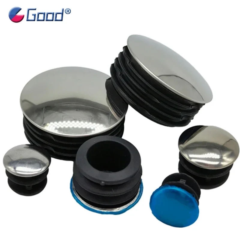 Round Stainless Steel Tube End Cap Cover Furniture Leg Pipe Plug With Mirror Plastic Iron Sheet Floor Protector Dia 16-60mm