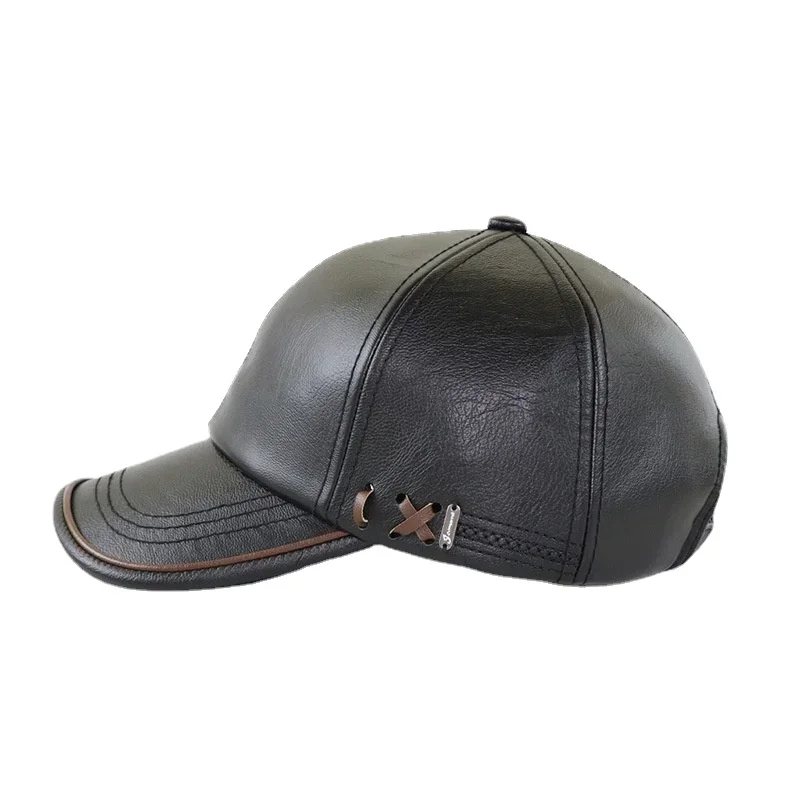 High Quality PU Leather Baseball Cap Men Autumn Winter Men's Hat for Middle Aged and Elderly People Father's Day Gift 4
