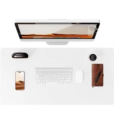 Premium Non - Slip PU Leather Desk Mat - Large Laptop and Office Surface Protector - 90x43 cm (White)