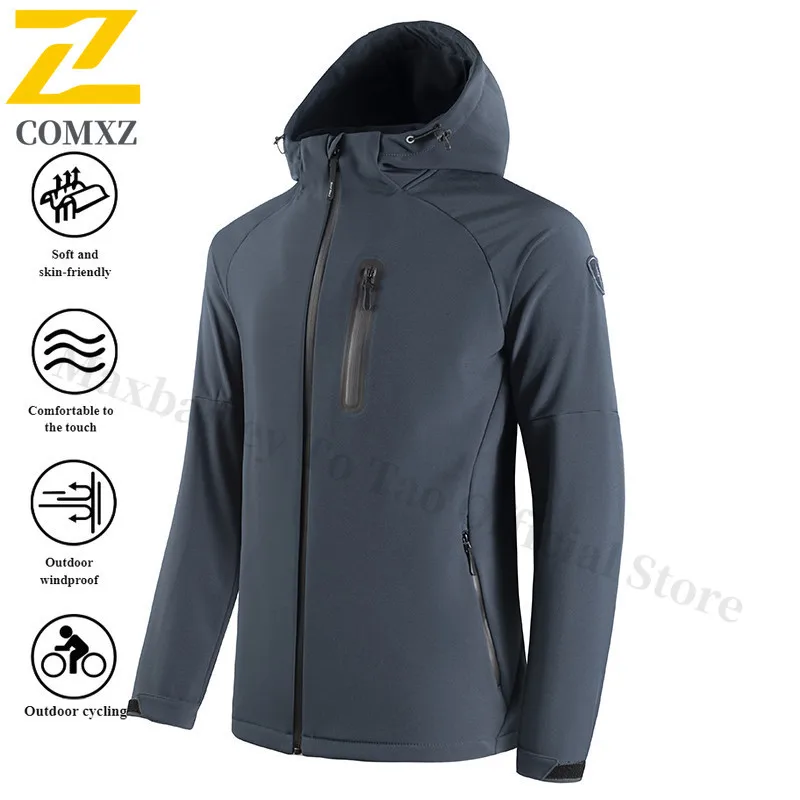 Men Softshell Jacket Hooded Fleece Lined Waterproof Windproof Winter Skiing Hiking Thermal Breathable Outdoor Warm Sports Coat