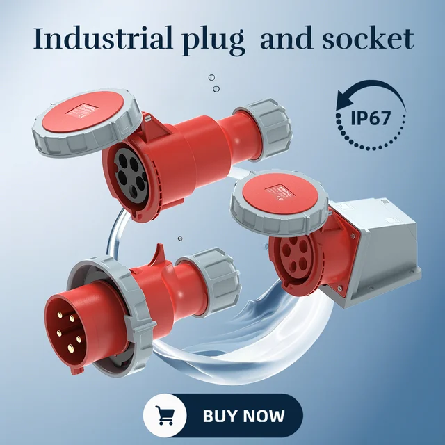 สายไฟฟ้า 32A 3 ขา 2P+E พร้อมปลั๊กและเต้ารับกันน้ำสำหรับงานกลางแจ้ง ปลั๊กอุตสาหกรรม 220V-440V IP67 แบบตัวผู้และตัวเมีย 1