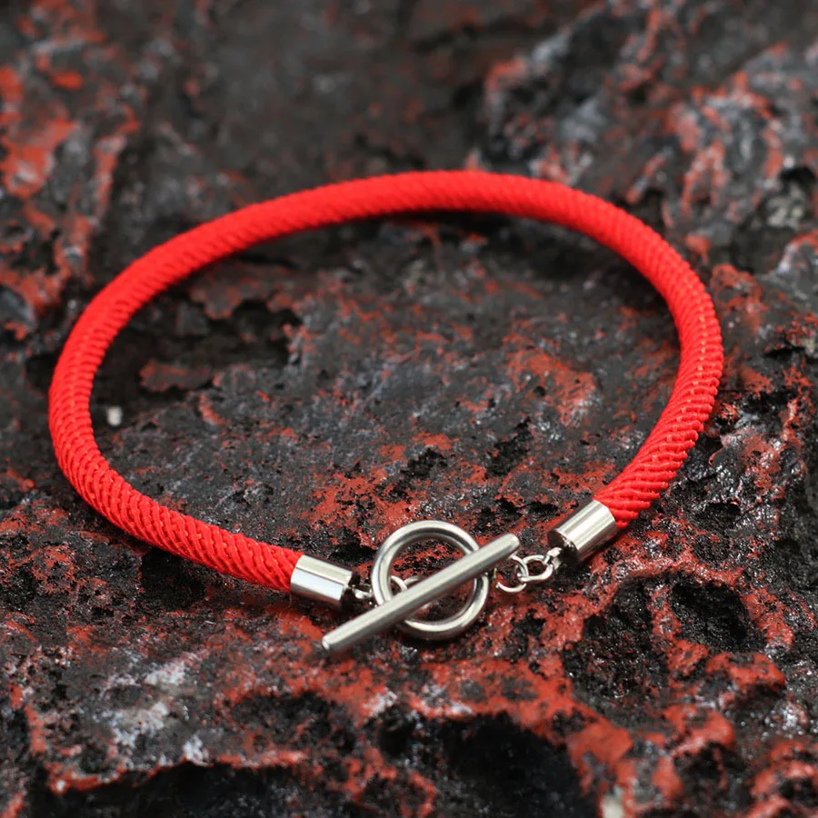 Fashion Lucky Red Thread Bracelet Men Stainless Steel OT Buckle