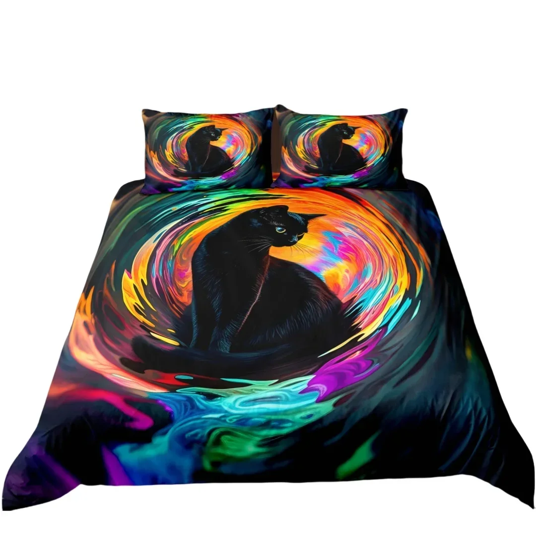 Black Cat Duvet Cover Set Cartoon Cat Bedding Set for Kids Boys Girls Mysterious Void Individual Pillowcase, Duvet Cover or Set