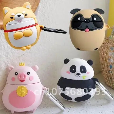 

Cute Cartoon 3D Pug Corgi Puppy Dog Case for iPhone AirPods 2 Wireless Earphone Cover Fat Crown Money Pig Panda