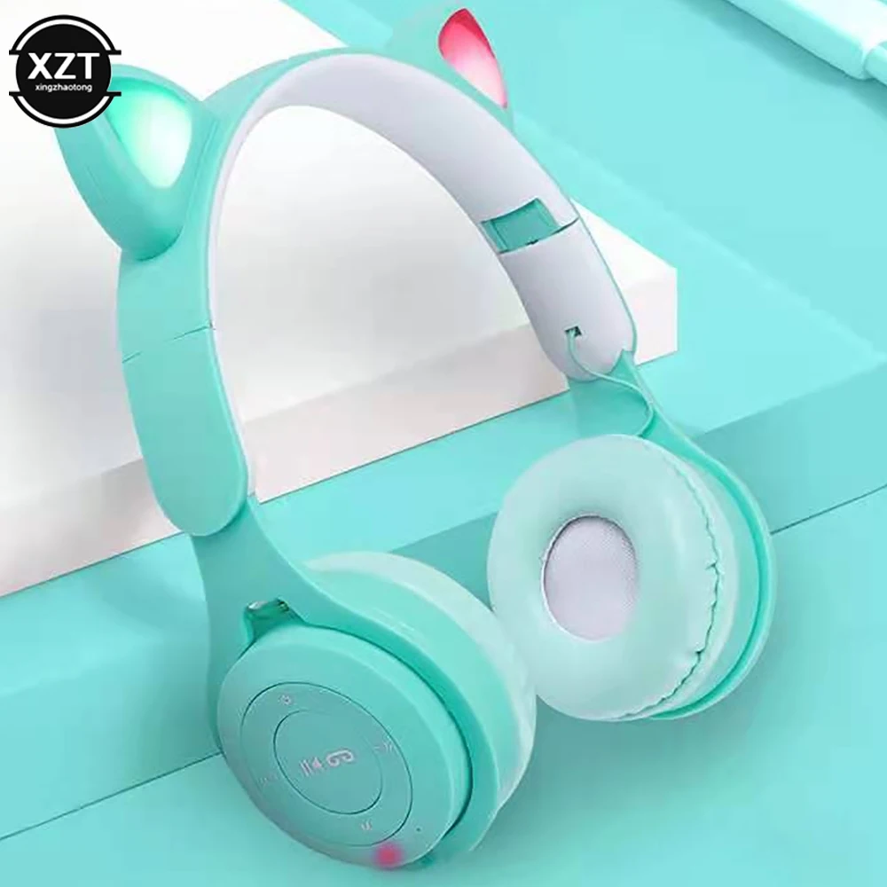 New Fashion Cute Bluetooth 5.0 Wireless Headset with LED Light Y08M Luminous Cat Ear Headphones HiFi Stereo Bluetooth Headset
